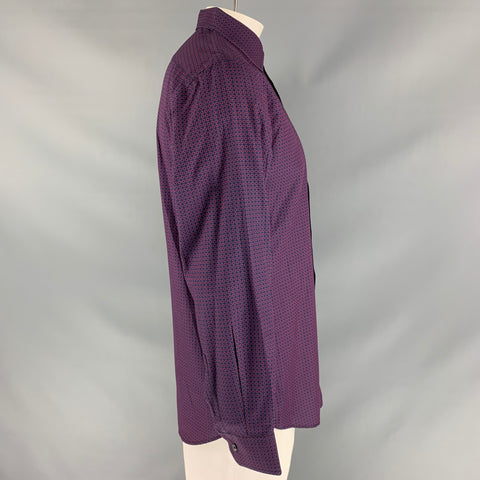 PAUL SMITH Size L Navy &  Fuchsia Dots Slim Fit Long Sleeve Shirt