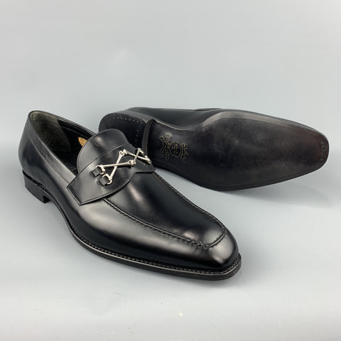 BARKER BLACK Size 12.5 Black Leather Cross Bones Slip On WOLFE Loafers