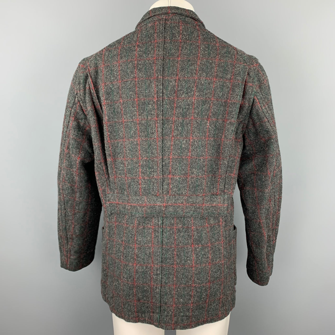 ENGINEERED GARMENTS Size L Charcoal & Red Window Pane Wool / Nylon Jacket