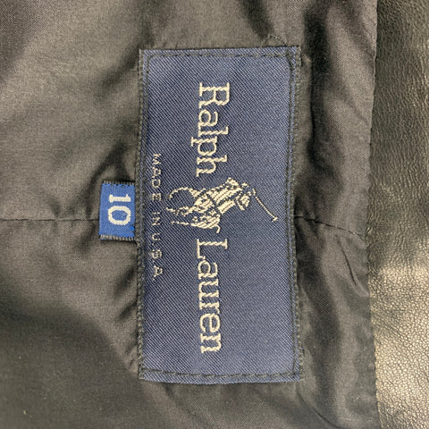 RALPH LAUREN Talla 10 Vestido abotonado de cuero negro
