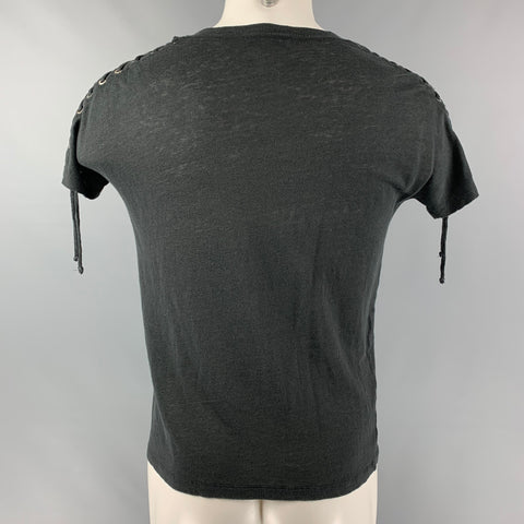 IRO Steiro Size XS Black Solid Linen Crew-Neck T-shirt