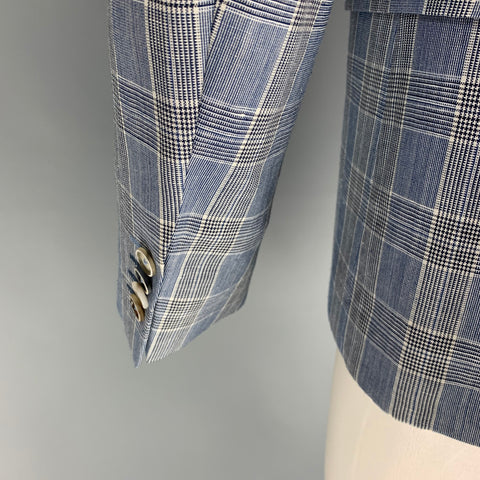 SAND Size 36 Blue Black White Glenplaid Viscose Notch Lapel Sport Coat