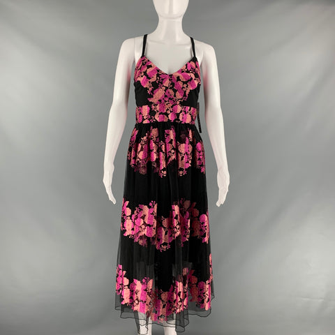 CHRISTIAN SIRIANO Size 4 Black Pink Polyester Floral Long Dress