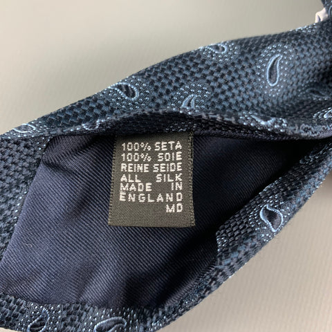 DRAKES LONDON Navy Light Blue Paisley Silk Tie