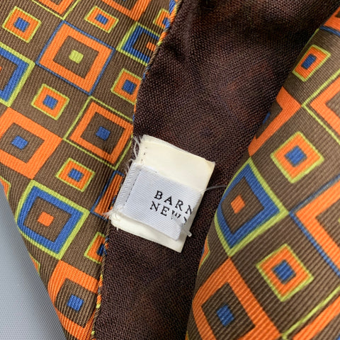 BARNEY'S NEW YORK Brown & Orange Rhombus Wool / Silk Scarf