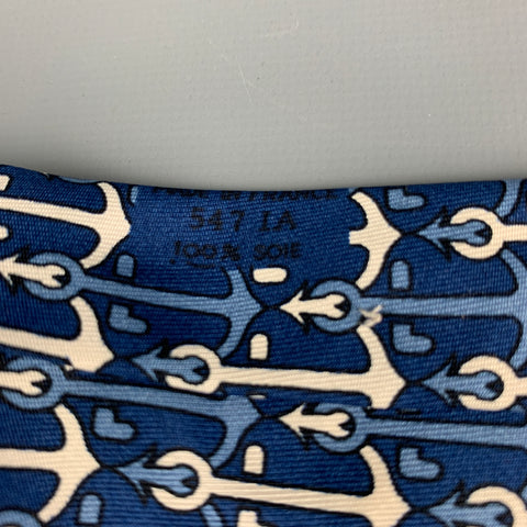 HERMES 547 1A Navy White Anchors Silk Tie