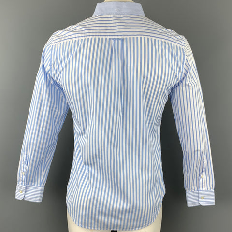 WOOSTER + LARDINI Size M Blue & White Stripe Cotton Long Sleeve Shirt