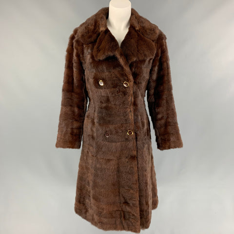 VINTAGE Taille M Manteau à double boutonnage en fourrure de vison marron