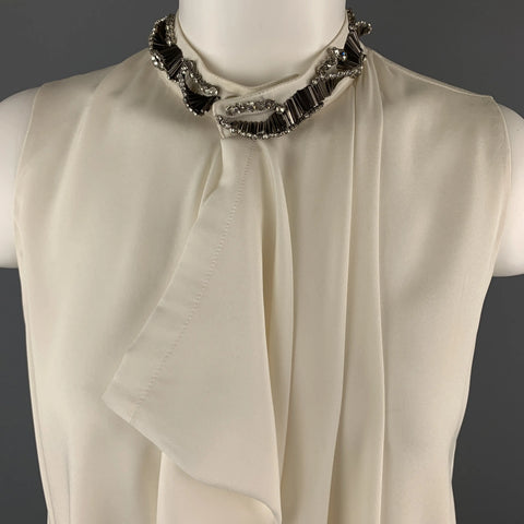 3.1 PHILLIP LIM Size 0 Cream Silk Beaded Neck Line Blouse 3.1 PHILLIP LIM