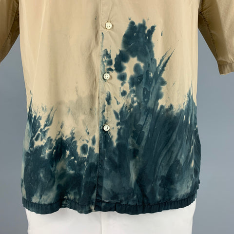 OFFICINE GENERALE Size XXL Beige Grey Paint Splatter Cotton Short Sleeve Shirt