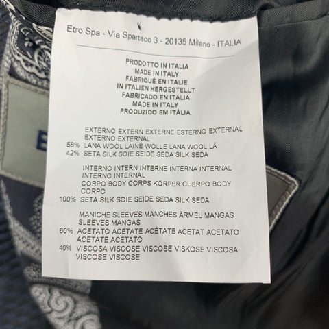 ETRO Size 38 Black Navy Mixed Fabrics Wool Peak Lapel Sport Coat