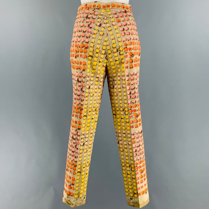 AKRIS Size 8 Beige Multi-Color Cotton Elastane Graphic Side Zipper Dress Pants