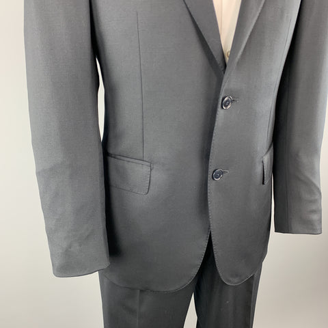 ERMENEGILDO ZEGNA Size 38 Navy Solid Short Wool Notch Lapel 32 x 30 Suit