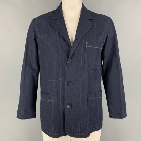PAUL SMITH Size L Indigo Contrast Stitch Cotton Blend Notch Lapel Jacket
