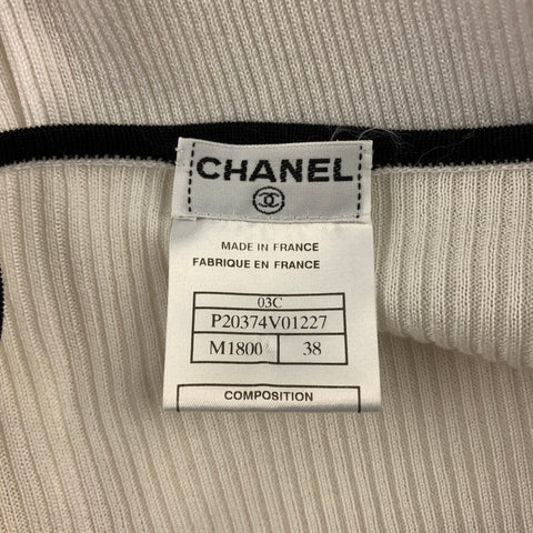 CHANEL Talla 6 Jersey peplum de algodón acanalado blanco y negro