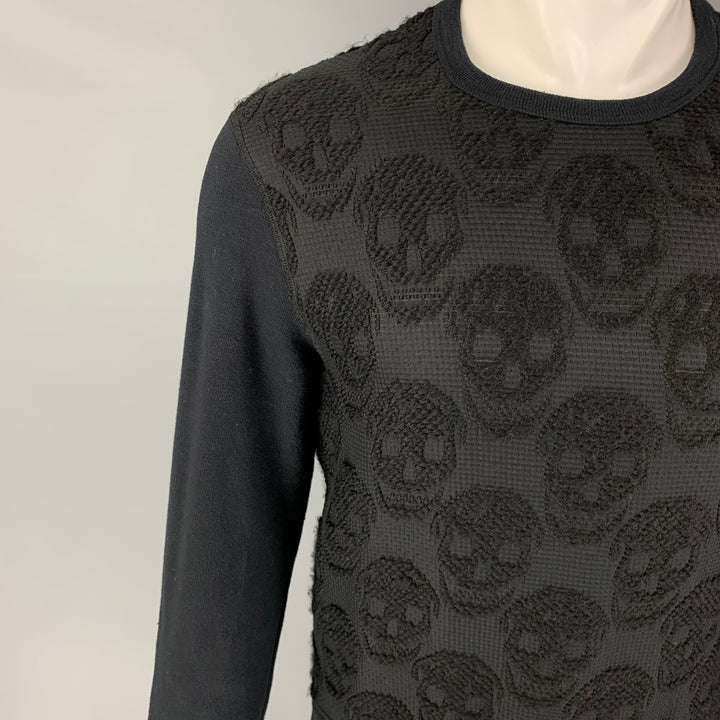 ALEXANDER MCQUEEN Size S Black Skulls Cotton Silk Crew-Neck Pullover