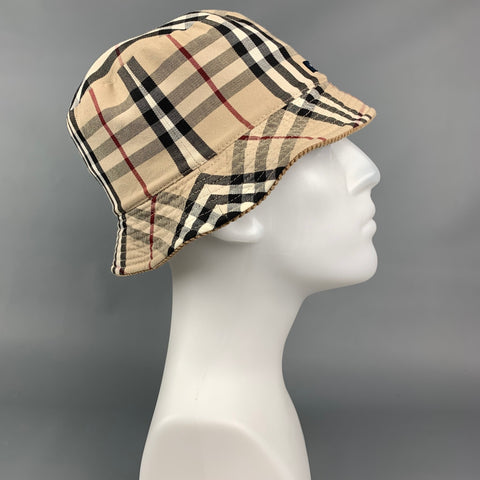 BURBERRY LONDON Beige & Tan Plaid Corduroy Cotton Reversible Bucket Hat