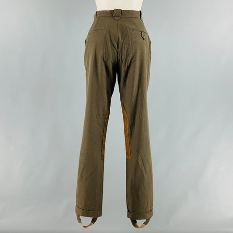 RALPH LAUREN Size 10 Green Olive Cotton Patchwork Suede Jodhpurs Casual Pants
