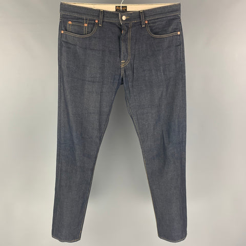 CIVILIANAIRE Size 34 Navy Contrast Stitch Selvedge Denim Jeans