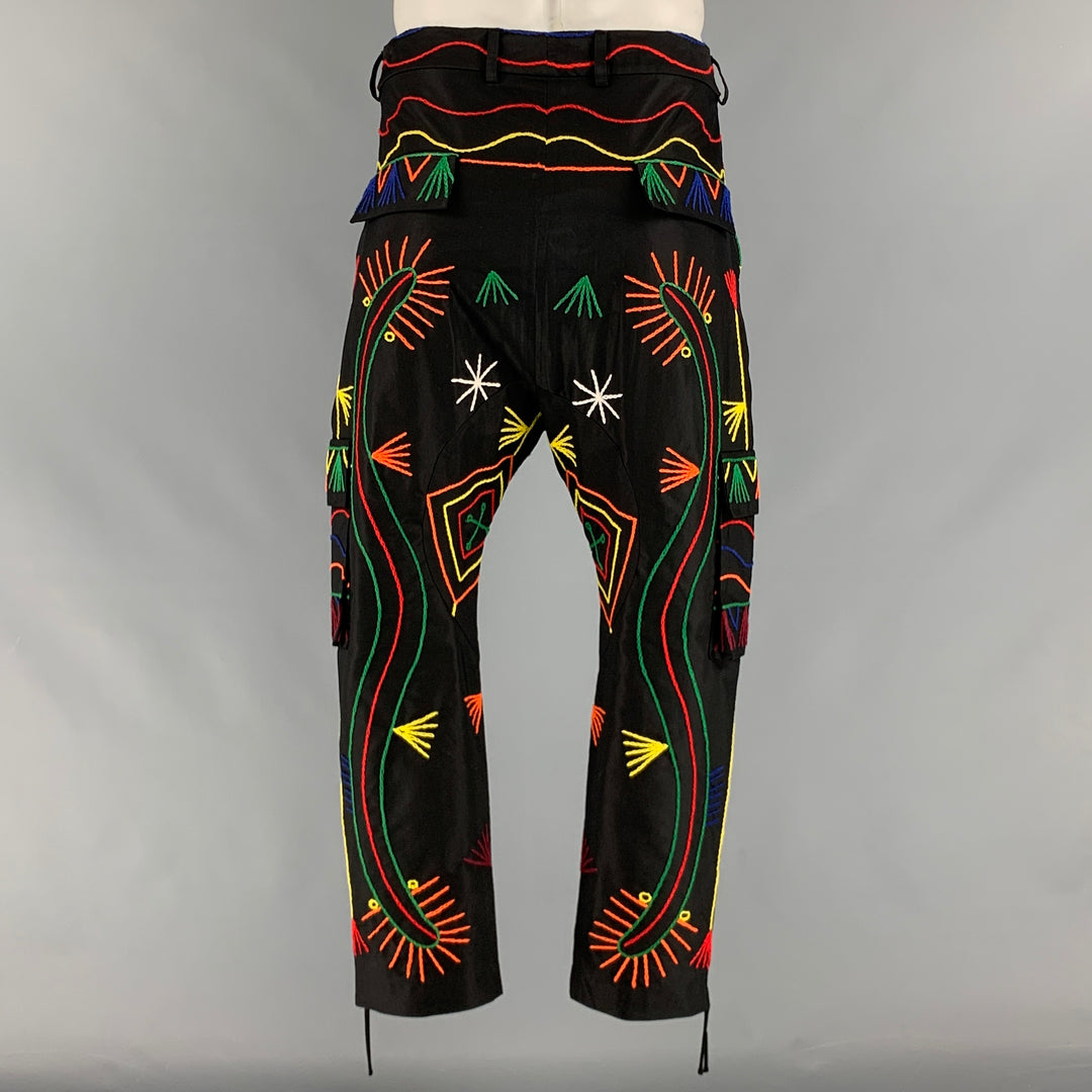 PRABAL GURUNG Size 34 Black Multi-Color Embroidery Cropped Casual Pants