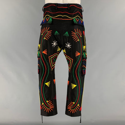 PRABAL GURUNG Size 34 Black Multi-Color Embroidery Cropped Casual Pants
