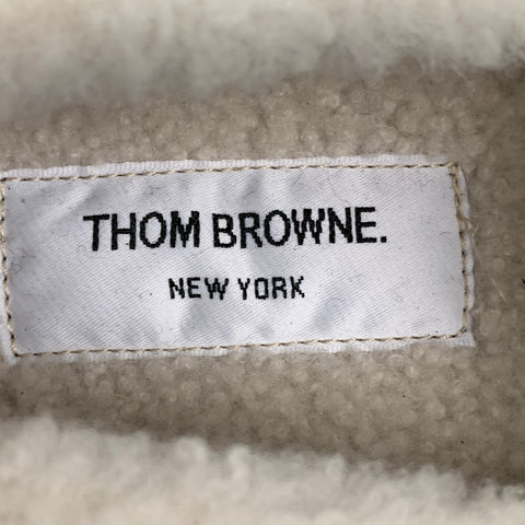 THOM BROWNE Size 7.5 Navy Cream Brown Leather Shearling Loafer Duck Shoe