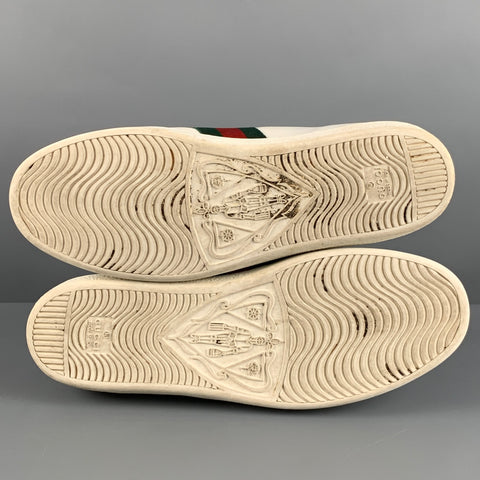 GUCCI Taille 10.5 Baskets basses brodées en cuir multicolore blanc