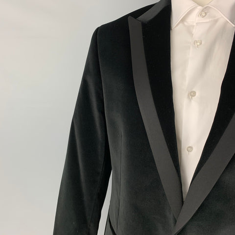 THEORY Size 46 Black Velvet Cotton Lycra Peak Lapel Sport Coat