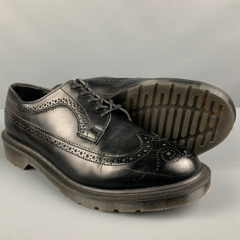 DR. MARTENS Size 8 Black Perforated Leather Wingtip Lace Up Shoes