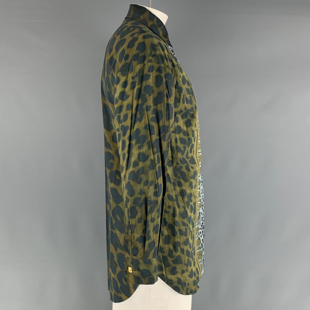 VERSUS by GIANNI VERSACE Size 44 Green Black Animal Print Long Sleeve Shirt