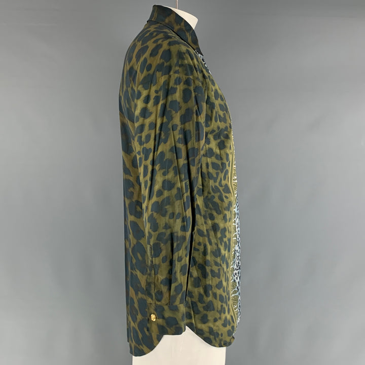 VERSUS by GIANNI VERSACE Size 44 Green Black Animal Print Long Sleeve Shirt