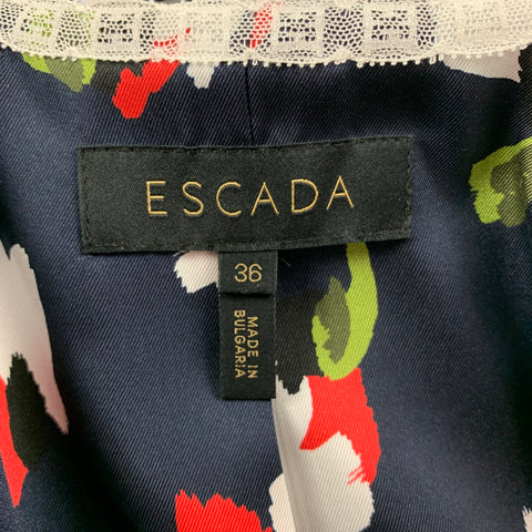 ESCADA Taille 6 Veste surdimensionnée en viscose à imprimé abstrait bleu marine et blanc