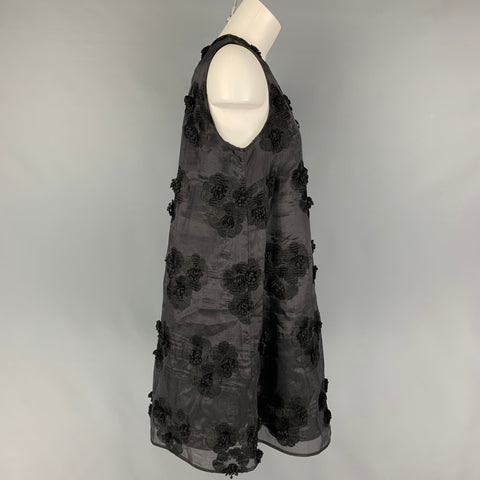 P.A.R.O.S.H. Size L Black Polyester Applique Sleeveless Dress