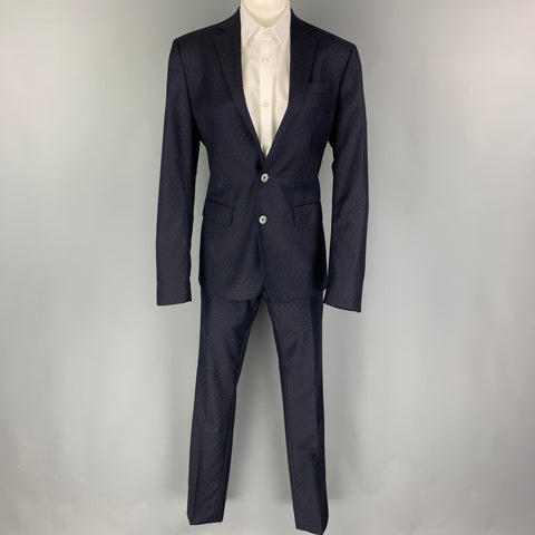DSQUARED2 Size 36 Navy White Dots Wool Notch Lapel Suit