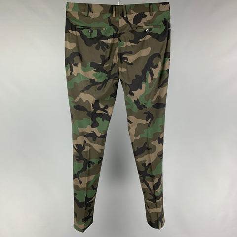 VALENTINO Size 34 Olive Green Camo Virgin Wool Flat Front Casual Pants