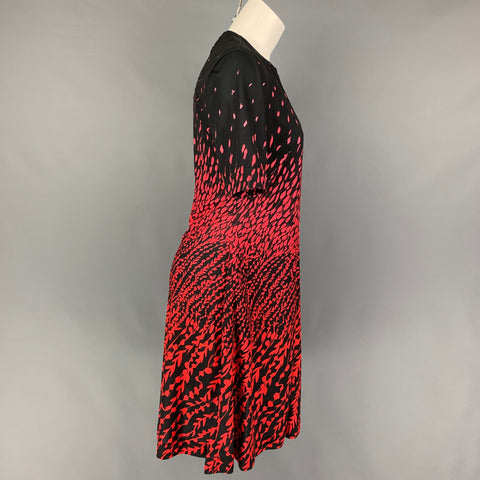 GIVENCHY Talla 10 Vestido de manga corta abstracto de poliéster rojo negro
