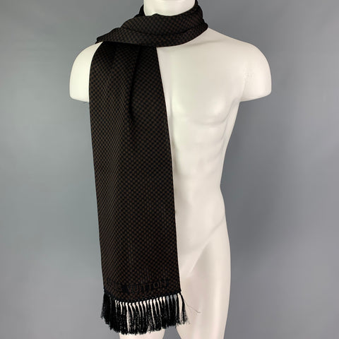 LOUIS VUITTON Black Brown Damier Silk Fringe Scarf