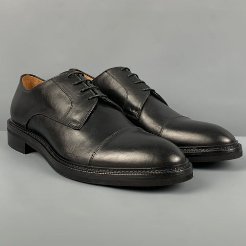BARNEYS NEW YORK Size 12 Black Leather Cap Toe Lace Up Shoes