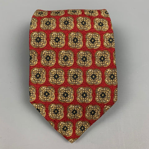 VALENTINO Burgundy & Taupe Tapestry Silk Tie