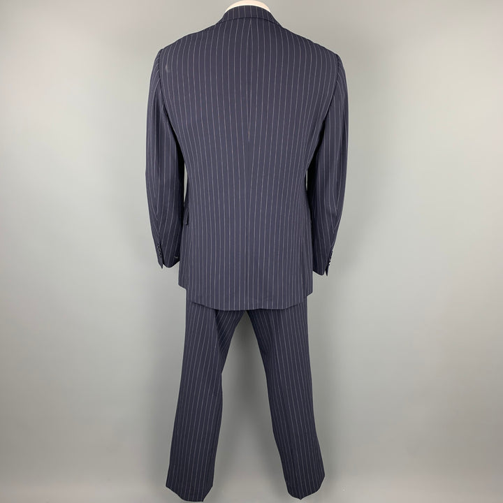 RALPH LAUREN Purple Label Navy Stripe Virgin Wool Peak Lapel Suit