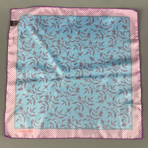 DUCHAMP Blue Purple Floral Silk Pocket Square