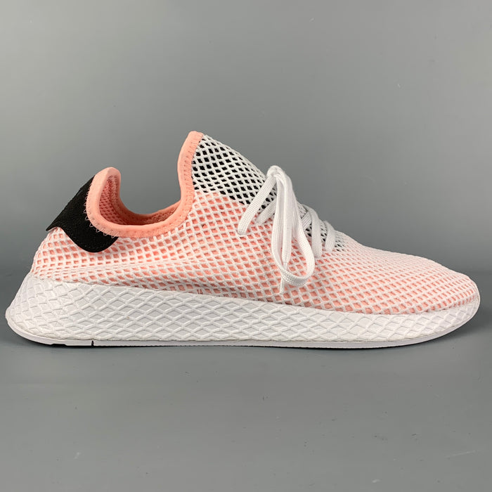 ADIDAS Size 12 White Pink Mesh Nylon Low Top Deerupt Runner Sneakers
