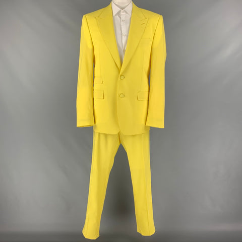 DOLCE & GABBANA Size 48 Yellow Wool Peak Lapel Suit