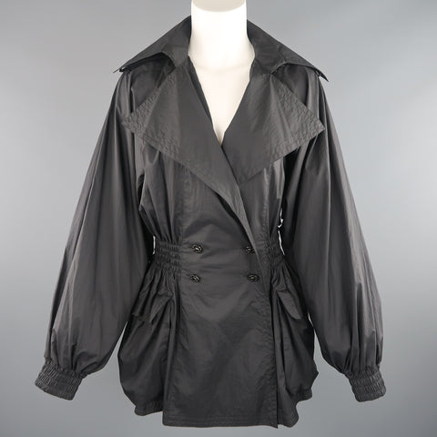 CHANEL Size 6 Black Double Breasted Balloon Sleeve Windbreaker Jacket
