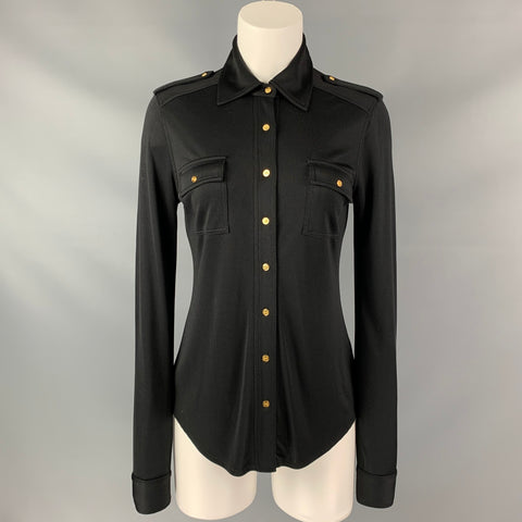 TORY BURCH Size S Black Silk Solid Button Up Shirt Blouse