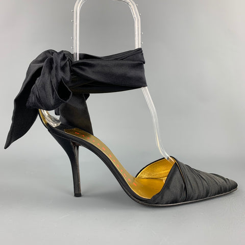 WALTER STEIGER Talla 8 Mules con correa en el tobillo de seda satinada negra
