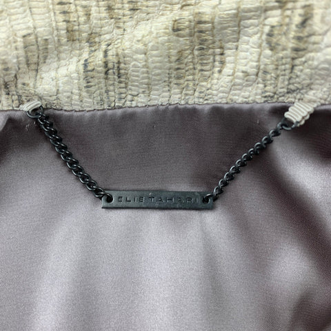ELIE TAHARI Clairement Taille XS Veste Cuir Embossé Beige
