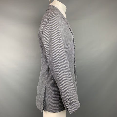 PAUL SMITH Size M Indigo & White Stripe Cotton / Linen Sport Coat