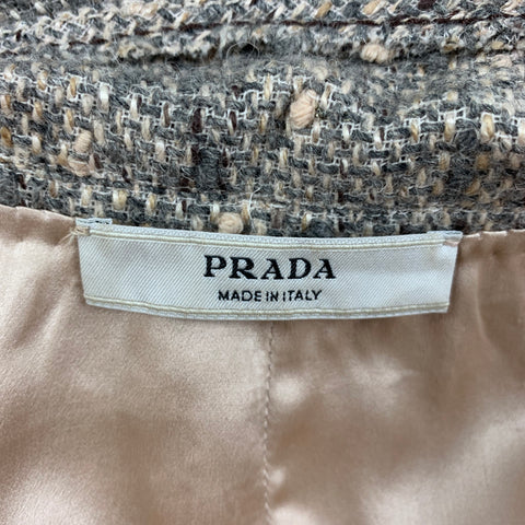 PRADA Size 4 Light Gray Beige Textured Single Button Skirt Suit