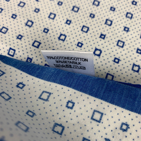 JACOB COHEN White Blue Print Cotton Silk Pocket Square